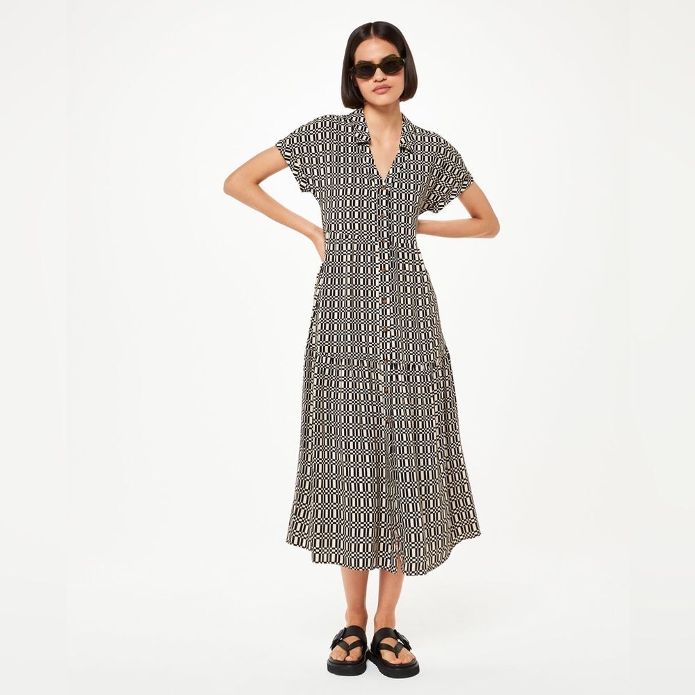 Whistles Black Link Check Print Dress in Black Multi 10 NWOT